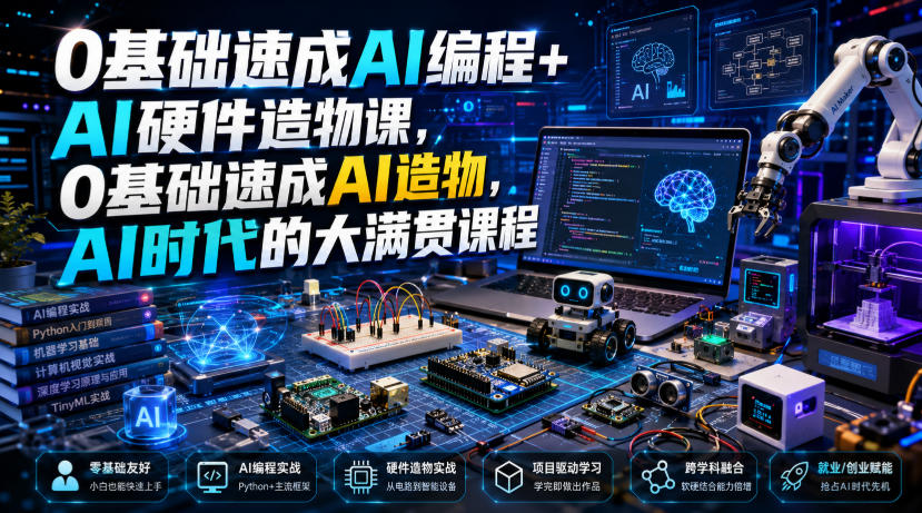 0基础速成AI编程+AI硬件造物课，0基础速成AI造物，AI时代的大满贯课程-来友网创