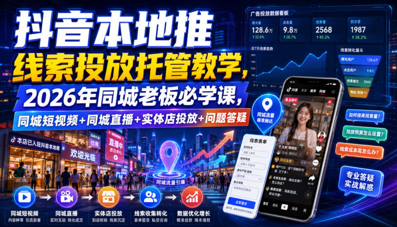 抖音本地推线索投放托管教学，2026年同城老板必学课，同城短视频+同城直播+实体店投放+问题答疑-来友网创