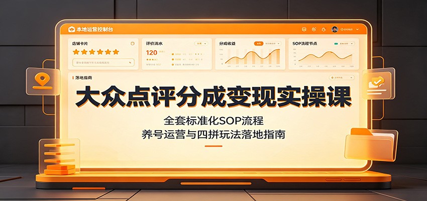 大众点评分成变现实操课：全套标准化SOP流程，养号运营与四拼玩法落地指南-来友网创