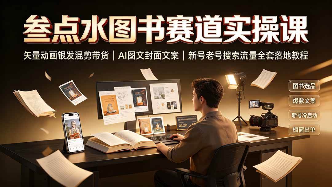 （19613期）叁点水图书赛道实操课｜矢量动画银发混剪带货，AI图文封面文案，新号老号搜索流量全套落地教程-来友网创