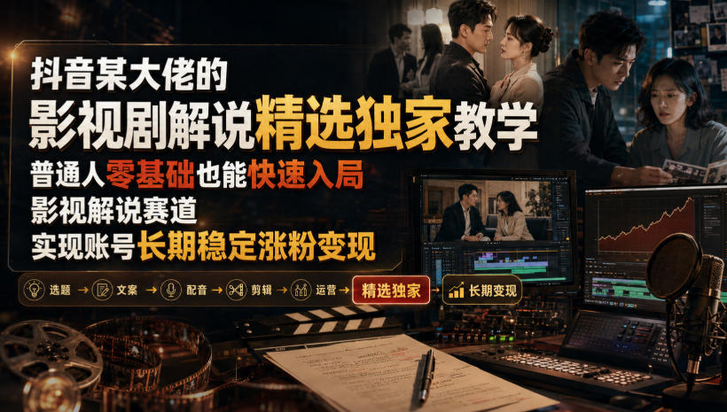 抖音某大佬的影视剧解说精选独家教学，普通人零基础也能快速入局影视解说赛道，实现账号长期稳定变现-来友网创