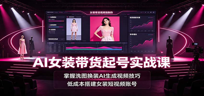 AI女装带货起号实战课：掌握洗图换装AI生成视频技巧，低成本搭建女装短视频账号-来友网创