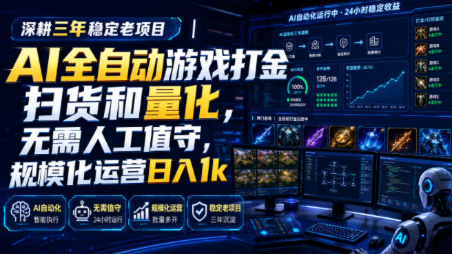 全自动游戏打金和皮肤扫货，规模化运营日入10张，深耕三年稳定老项目！-来友网创