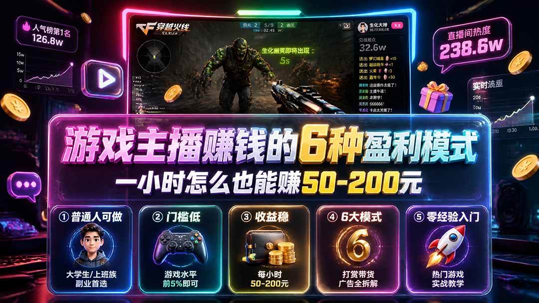 （19627期）付费文章：游戏主播赚钱的6种盈利模式，一小时怎么也能赚50-200元-来友网创