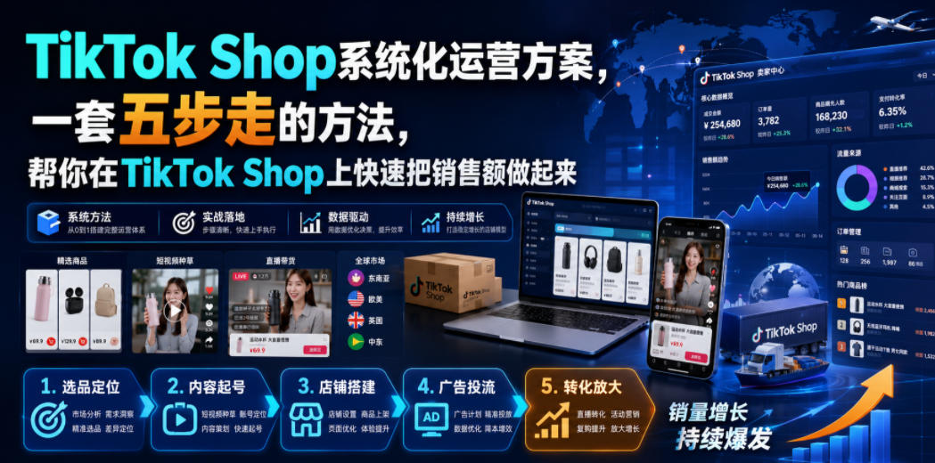 TikTok Shop系统化运营方案，一套五步走的方法，帮你在TikTok Shop上快速把销售额做起来【原创双语字幕】-来友网创