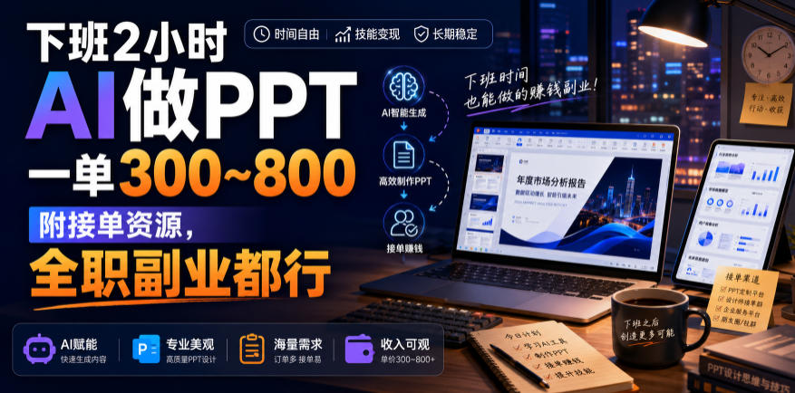 下班2小时AI做PPT，一单300~800，附接单资源，全职副业都行【揭秘】-来友网创