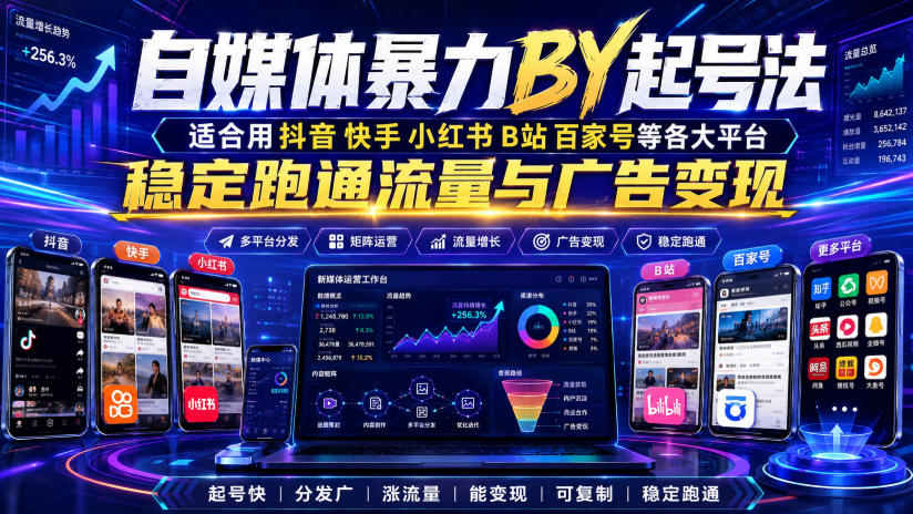 自媒体暴力搬运起号法，适合用抖音快手小红书B站百家号等各大平台，稳定跑通流量与广告变现-来友网创