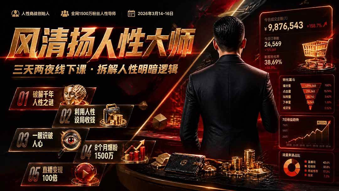 （19676期）风清扬人性大师-三天两夜3月14-16线下课2026年｜拆解人性明暗逻辑，识人避坑，千万粉涨粉+直播百倍变现实战教学-来友网创