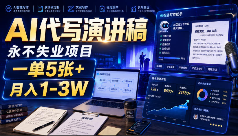 AI代写演讲稿，永不失业项目，一单5张+，月入1-3W【揭秘】-来友网创
