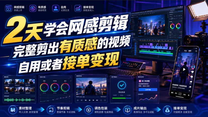 2天学会网感剪辑，完整剪出有质感的视频，自用或者接单变现-来友网创