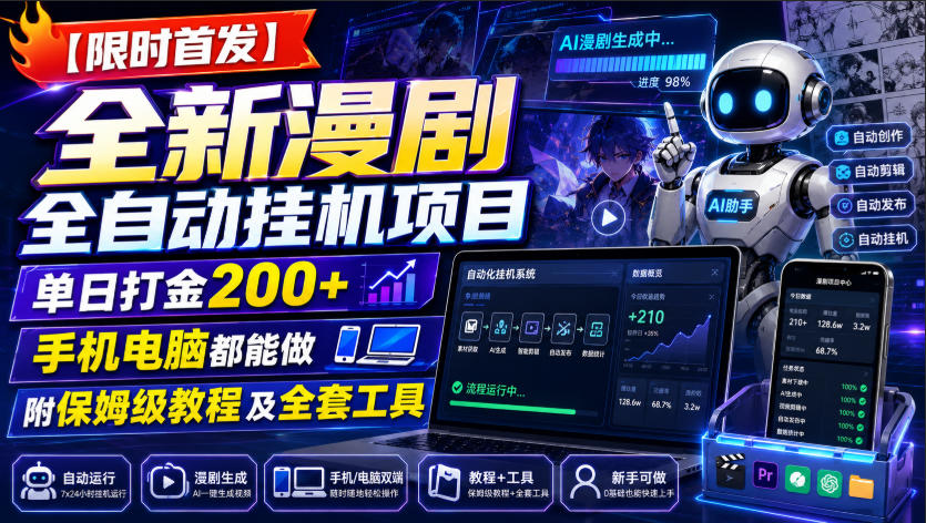 【限时首发】全新漫剧全自动挂G项目，单日打金200+，手机电脑都能做，附保姆级教程及全套工具【揭秘】-来友网创