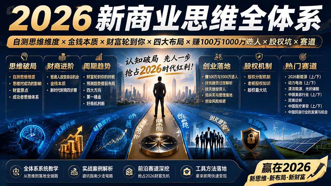 （19696期）2026新商业思维全体系：自测思维维度×金钱本质×财富轮到你×四大布局×赚100万1000万选人×股权坑×赛道-来友网创