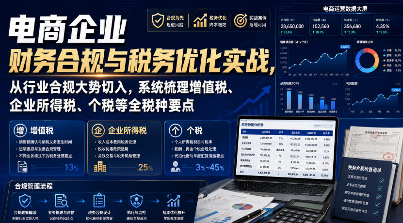 电商企业财务合规与税务优化实战，从行业合规大势切入，系统梳理增值税、企业所得税、个税等全税种要点-来友网创