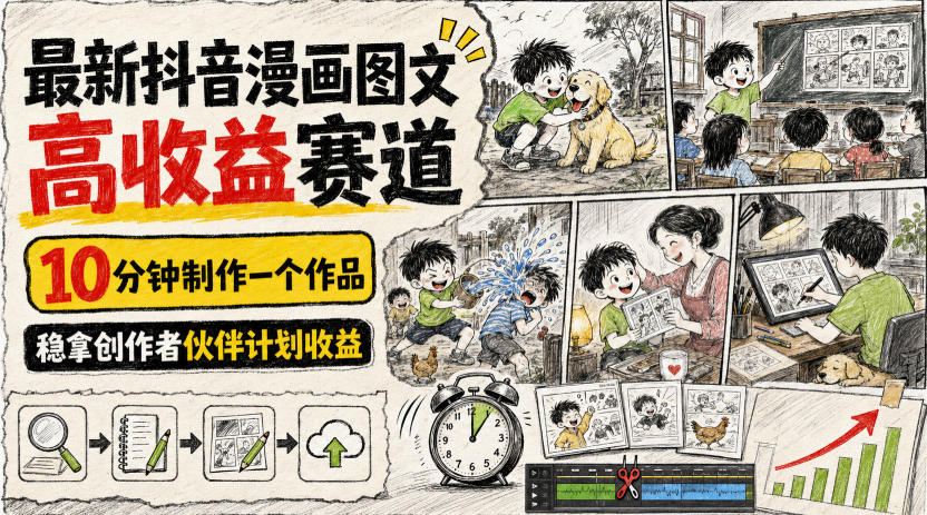 最新抖音漫画图文高收益赛道，10分钟制作一个作品，稳拿创作者伙伴计划收益-来友网创