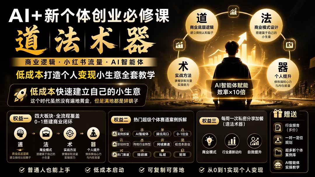 （19738期）AI+新个体创业必修课｜道法术器｜商业逻辑·小红书流量·AI智能体｜低成本打造个人变现小生意全套教学-来友网创