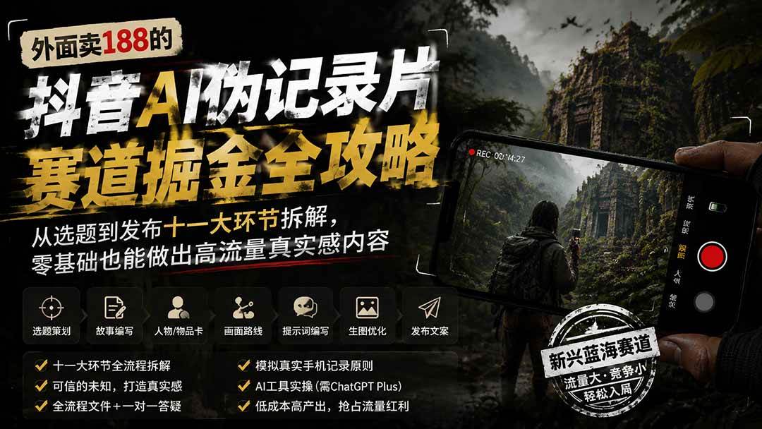 （19743期）外面卖188的抖音AI伪记录片赛道掘金全攻略；从选题到发布十一大环节拆解，零基础也能做出高流量真实感内容-来友网创
