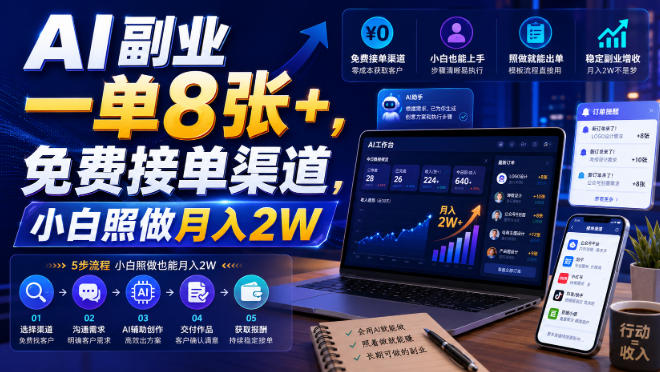 AI副业一单8张+，免费接单渠道，小白照做月入2W【揭秘】-来友网创