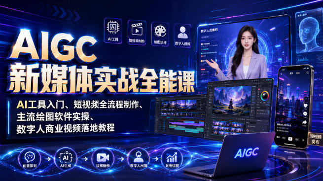AIGC新媒体实战全能课｜AI工具入门、短视频全流程制作、主流绘图软件实操、数字人商业视频落地教程-来友网创