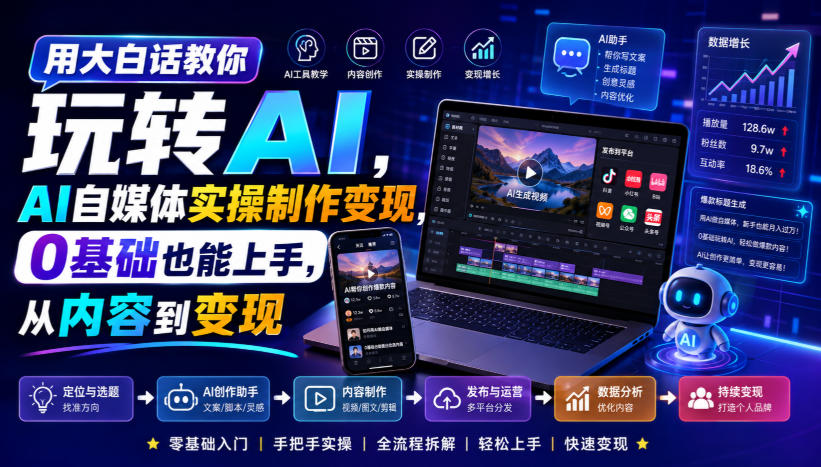 用大白话教你玩转AI，AI自媒体实操制作变现，0基础也能上手，从内容到变现-来友网创