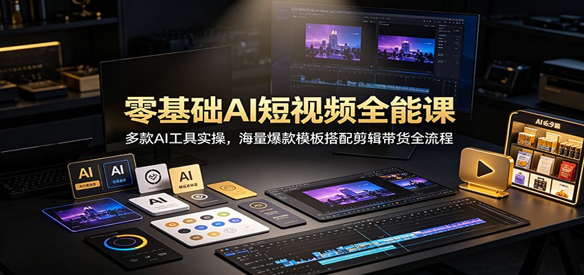 零基础AI短视频全能课：多款AI工具实操，海量爆款模板搭配剪辑带货全流程-来友网创