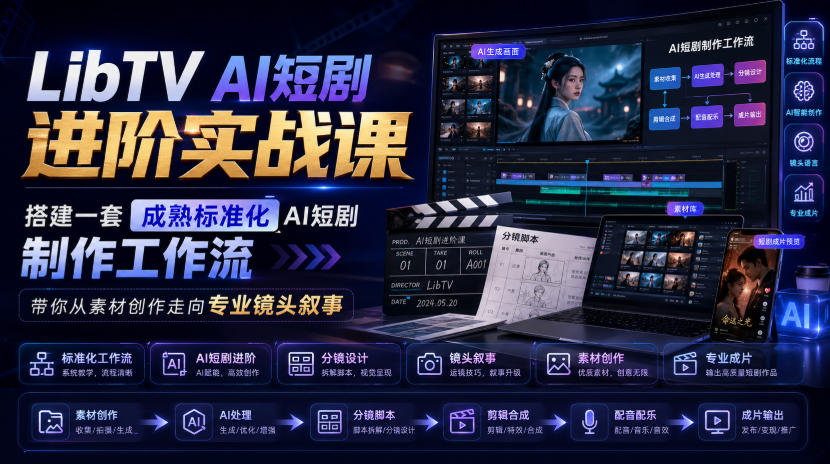 LibTV AI短剧进阶实战课，搭建一套成熟标准化AI短剧制作工作流，带你从素材创作走向专业镜头叙事-来友网创
