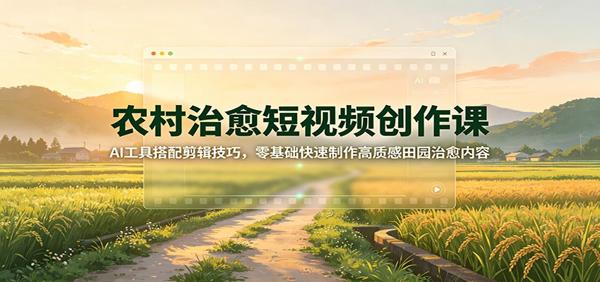 农村治愈短视频创作课：AI工具搭配剪辑技巧，零基础快速制作高质感田园治愈内容-来友网创