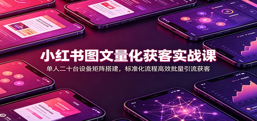小红书图文量化获客实战课：单人二十台设备矩阵搭建，标准化流程高效批量引流获客-来友网创