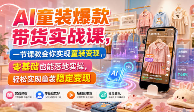 AI童装爆款带货实战课，一节课教会你实现童装变现，零基础也能落地实操-来友网创