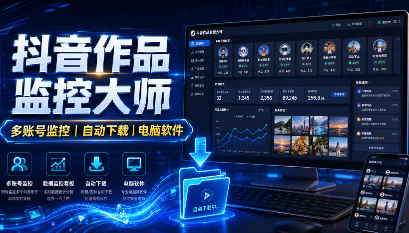 抖音作品监控大师，多账号监控丨自动下载丨电脑软件-来友网创