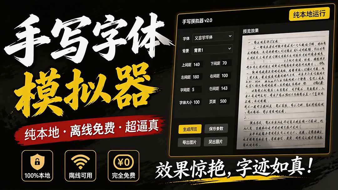 （19810期）罚抄神器！罚抄10万字都不在怕了，手写字体模拟生成器，附带新整理背景图和字体，纯本地离线运行-来友网创