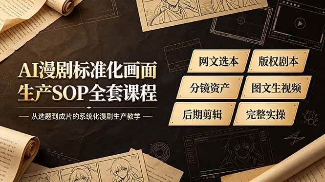 （19806期）AI漫剧标准化画面生产SOP全套课程-更新，网文选本版权剧本分镜资产全覆盖，图文生视频后期剪辑完整实操教学-来友网创