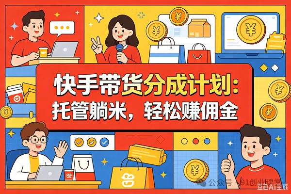 8月最新项目——快手带货分成计划：托管躺米，轻松赚佣金，社裙兔费橡木-来友网创