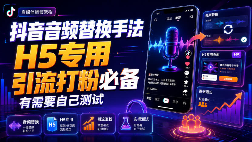 抖音音频替换手法H5专用，引流打粉必备，有需要自己测试-来友网创