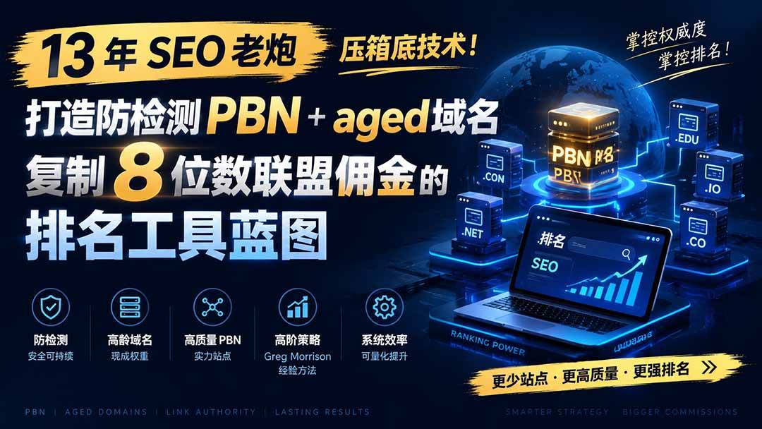 （19824期）13 年 SEO 老炮压箱底技术！打造防检测 PBN+aged 域名，复制 8 位数联盟佣金的排名工具蓝图【原创双语字幕】-来友网创