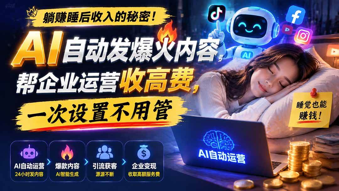 （19826期）躺赚睡后收入的秘密！AI 自动发爆火内容，帮企业运营收高费，一次设置不用管【原创双语字幕】-来友网创