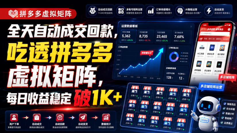 全天自动成交回款，吃透拼多多虚拟矩阵，每日收益稳定破1K+【揭秘】-来友网创