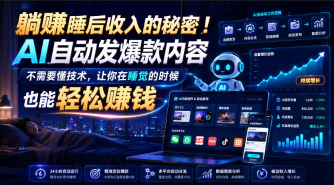 躺賺睡后收入的秘密！AI自动发爆款内容，不需要懂技术，让你在睡觉的时候也能轻松賺钱【原创双语字幕】-来友网创