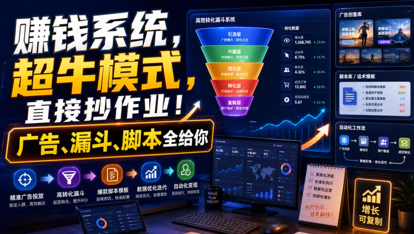 賺钱系统，超牛模式，直接抄作业！广告、漏斗、脚本全给你【原创双语字幕】-来友网创