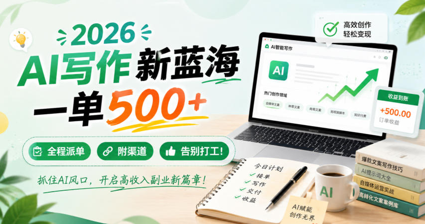 2026 AI写作新蓝海，一单500+，全程派单，附渠道，告别打工！【揭秘】-来友网创