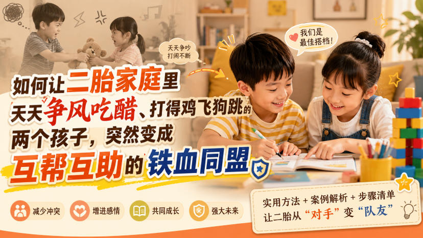 付费文章：如何让二胎家庭里天天争风吃醋、打得鸡飞狗跳的两个孩子，突然变成互帮互助的铁血同盟？-来友网创