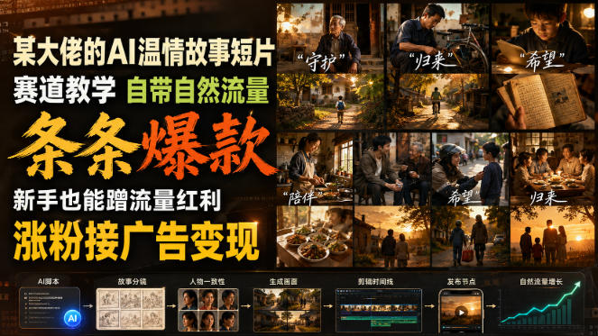 某大佬的AI温情故事短片赛道教学，自带自然流量，条条爆款，新手也能蹭流量红利，涨粉接广告变现-来友网创