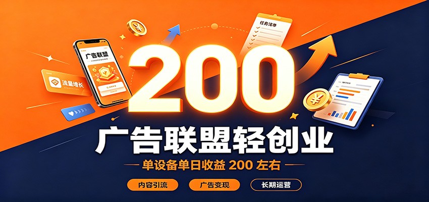广告联盟轻创业，单设备单日收益200左右，内容引流广告变现长期运营-来友网创