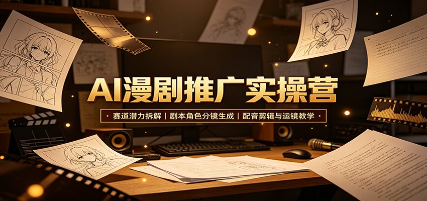 AI漫剧推广实操营：赛道潜力拆解，剧本角色分镜生成，配音剪辑与运镜教学-来友网创