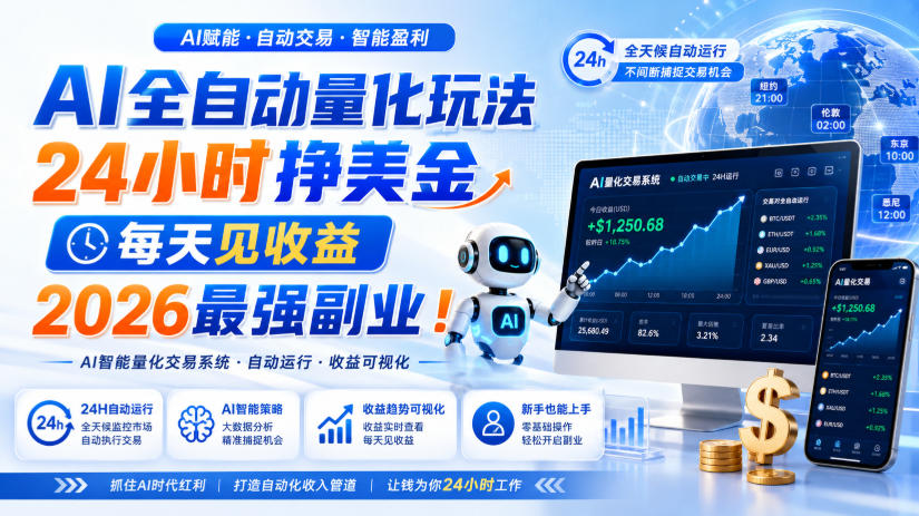 AI全自动量化玩法，24小时挣美金，每天见收益，2026最强副业！【揭秘】-来友网创