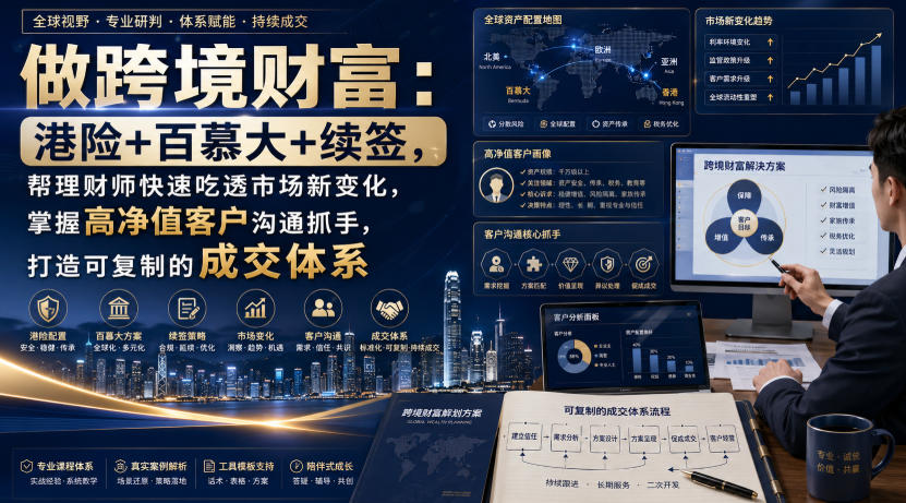 做跨境财富：港险+百慕大+续签，帮理财师快速吃透市场新变化，掌握高净值客户沟通抓手，打造可复制的成交体系-来友网创