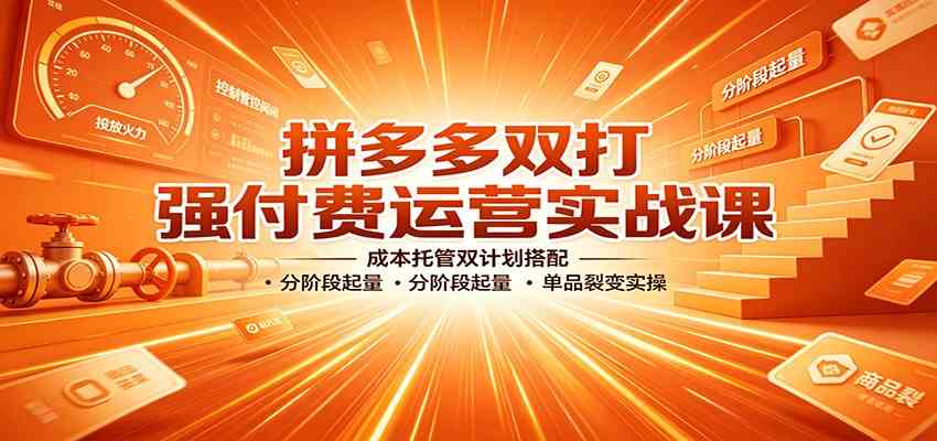 拼多多双打强付费运营实战课：成本托管双计划搭配，分阶段起量，单品裂变实操-来友网创