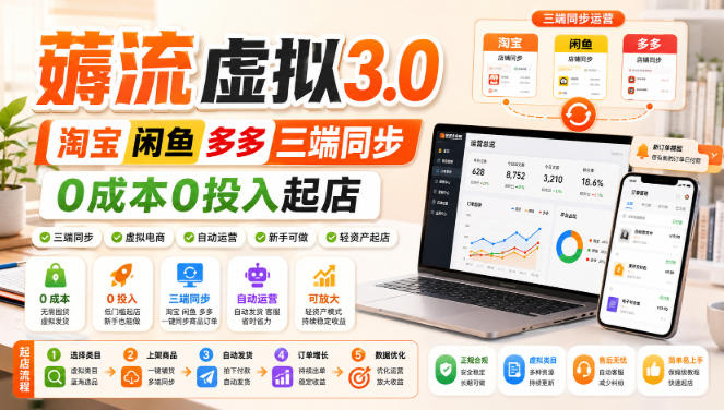 绅白不白·薅流虚拟3.0丨淘宝闲鱼多多三端同步丨0成本0投入起店-来友网创