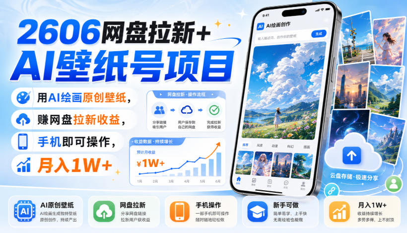 2606网盘拉新+AI壁纸号项目，用AI绘画原创壁纸，賺网盘拉新收益，手机即可操作，月入1W+-来友网创
