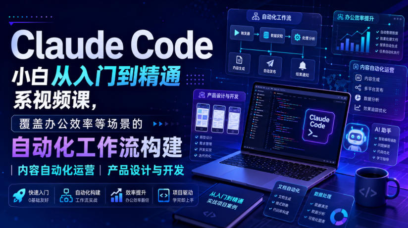 Claude Code小白从入门到精通系视频课，覆盖办公效率等场景的自动化工作流构建|内容自动化运营|产品设计与开发-来友网创