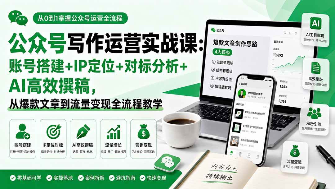 （19914期）公众号写作运营实战课：账号搭建+IP定位+对标分析+AI高效撰稿，从爆款文章到流量变现全流程教学-来友网创
